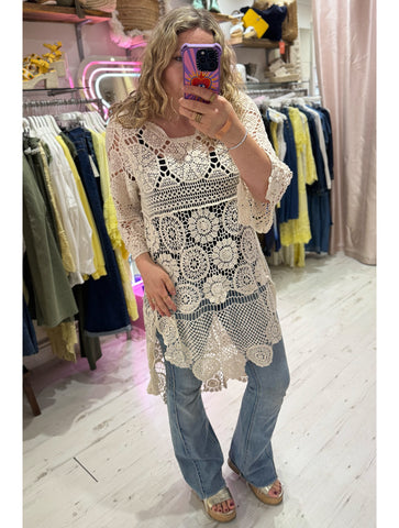 Crochet High/Low Top or Cover-up | Cream