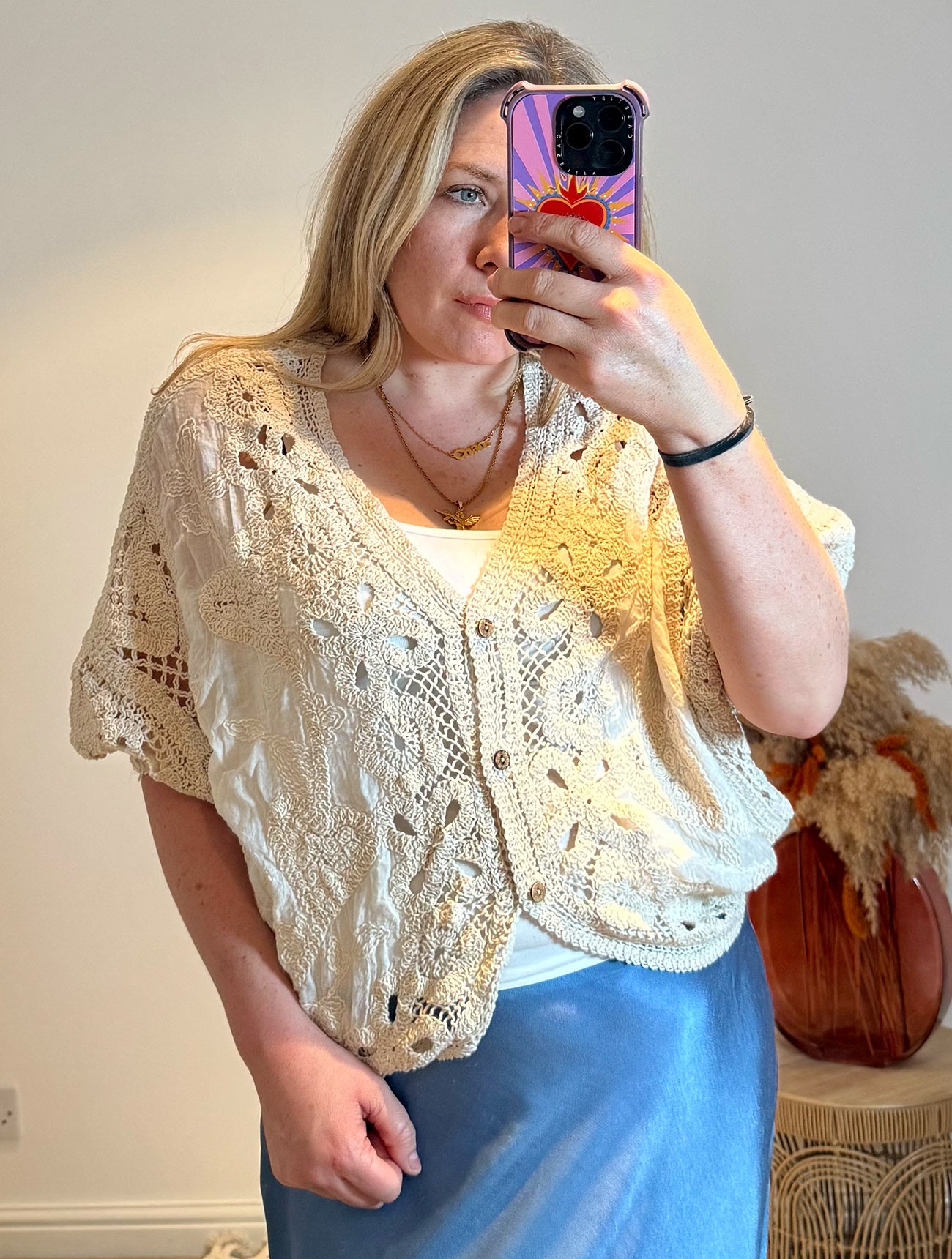 Crochet Batwing Sleeve Cardigan | Cream