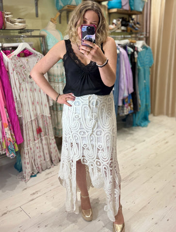 Freya Crochet Waterfall Skirt | Off White