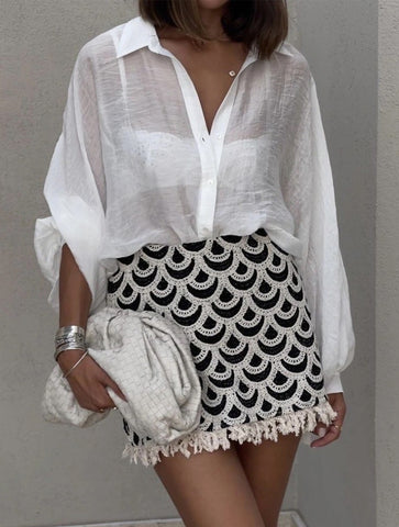 Crochet Mini Skirt | Black/Cream