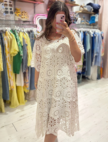 Crochet Relaxed Fit Swing Dress | White