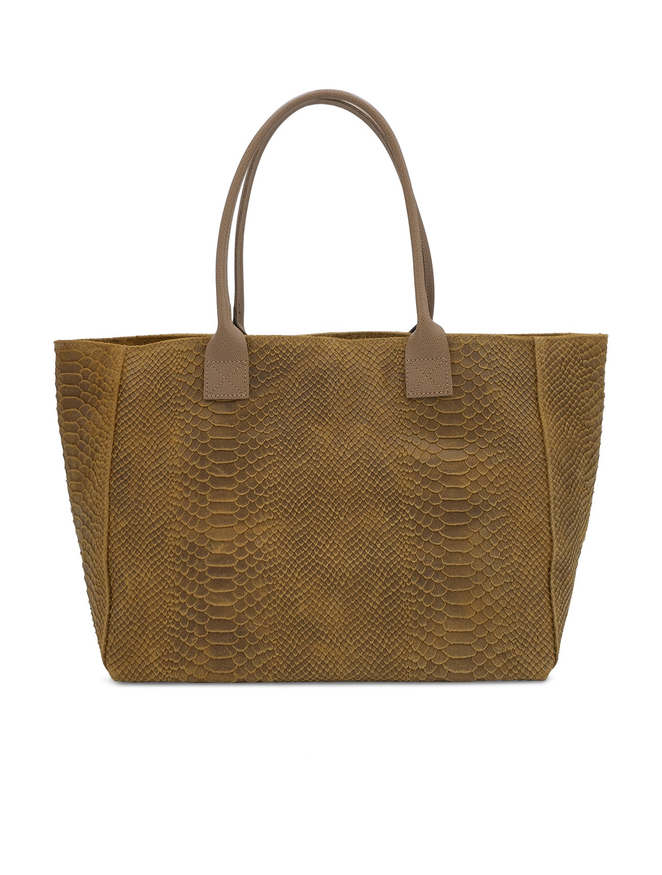 Suede Snake Design Leather Tote Bag | Tan