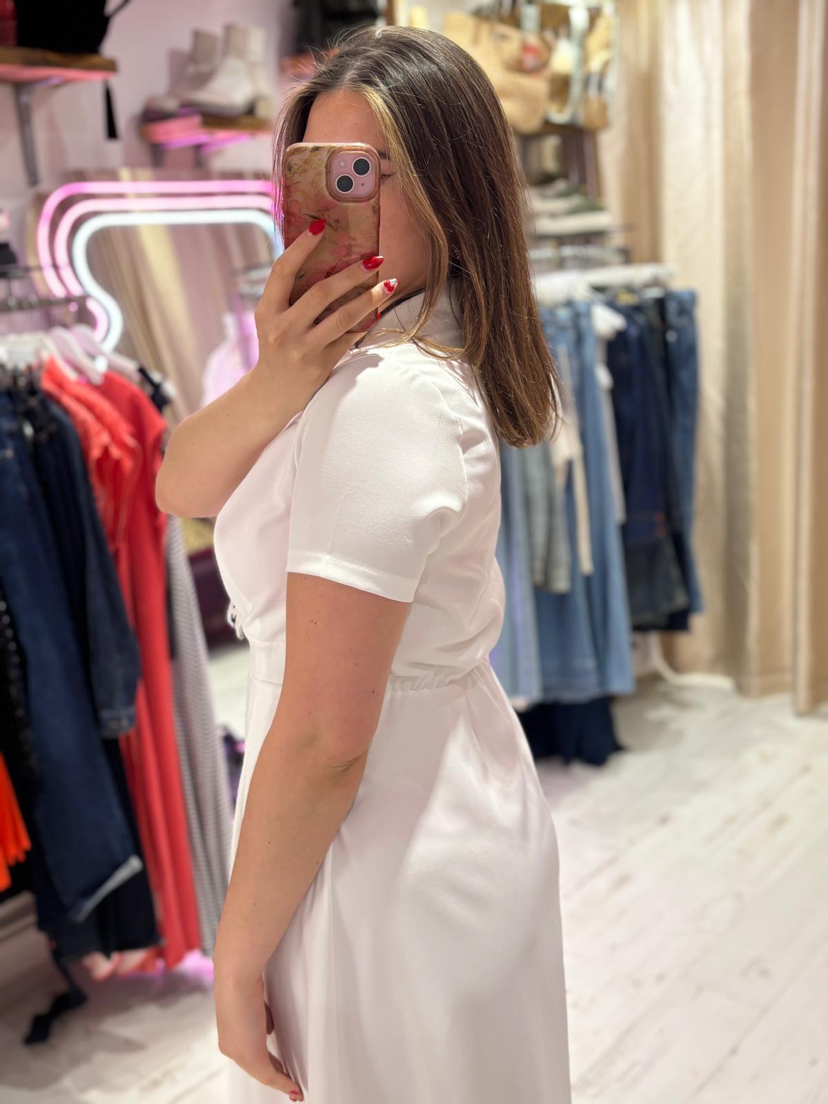 Retro Inspired Shirt Dress with Tie | White