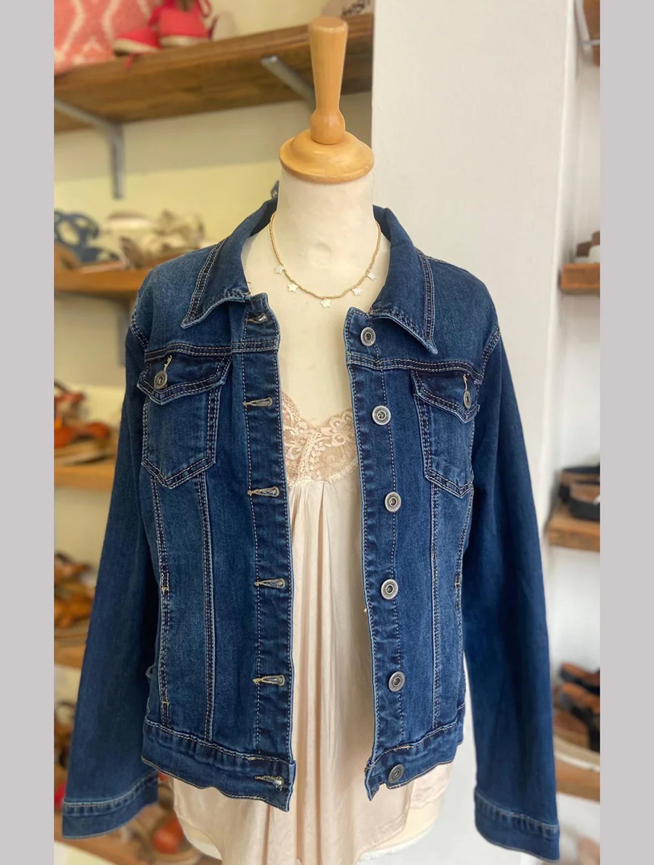 Denim Fitted Stretch Jacket | Indigo Wash