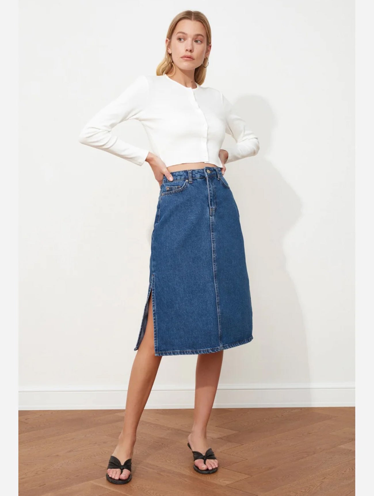 Trendyol Denim Midi Straight Skirt