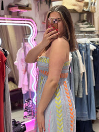 Geometric Print Boho Bandeau Dress | Blue Multi