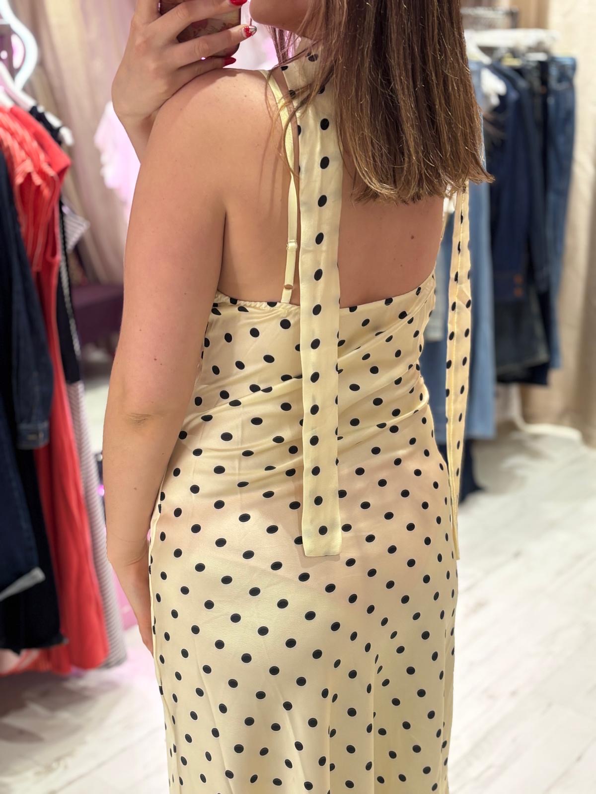 Polka Dot Silky Midi Dress | Pale Yellow