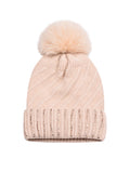 Diamante Cuff Knitted Bobble Hat | Blush Beige