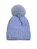 Diamante Cuff Knitted Bobble Hat | Soft Blue