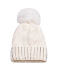 Diamante Cuff Knitted Bobble Hat | White