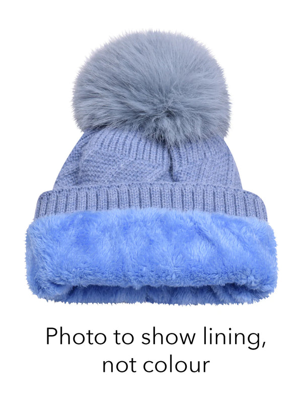 Diamante Cuff Knitted Bobble Hat | White