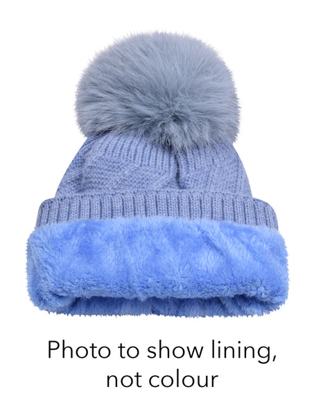 Diamante Cuff Knitted Bobble Hat | Light Grey