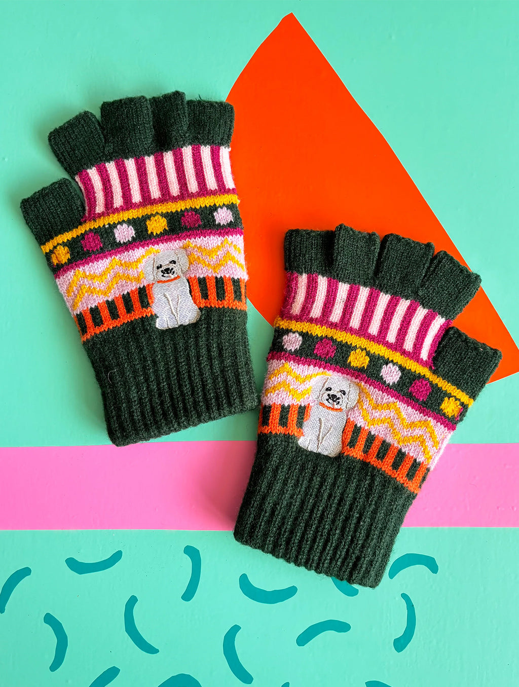Dog House Fair Isle Fingerless Gloves
