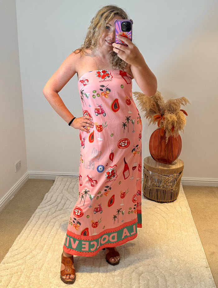Dolce Vita Printed Bandeau Maxi Dress | Pink Multi