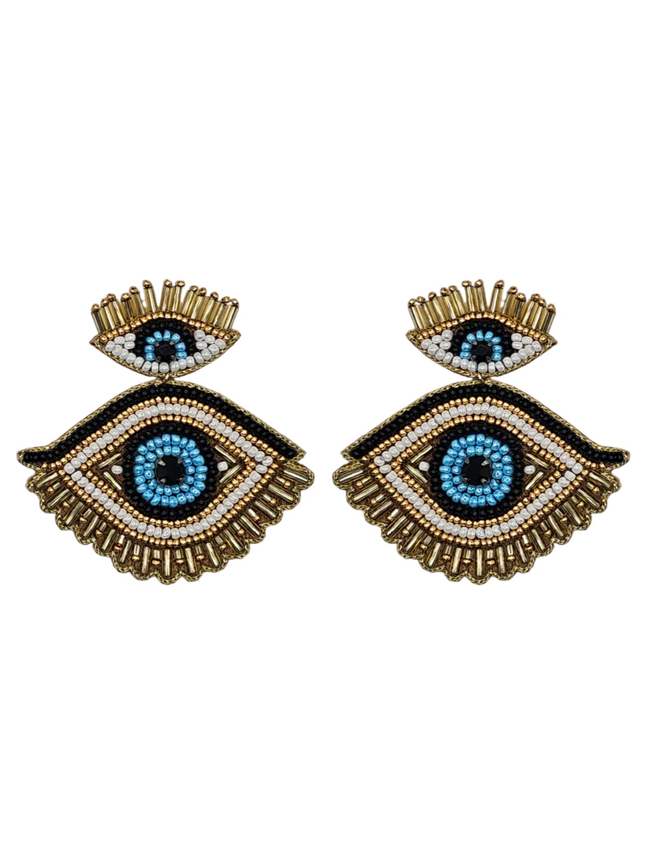 Gold Beaded Double Eye Drop Earrings
