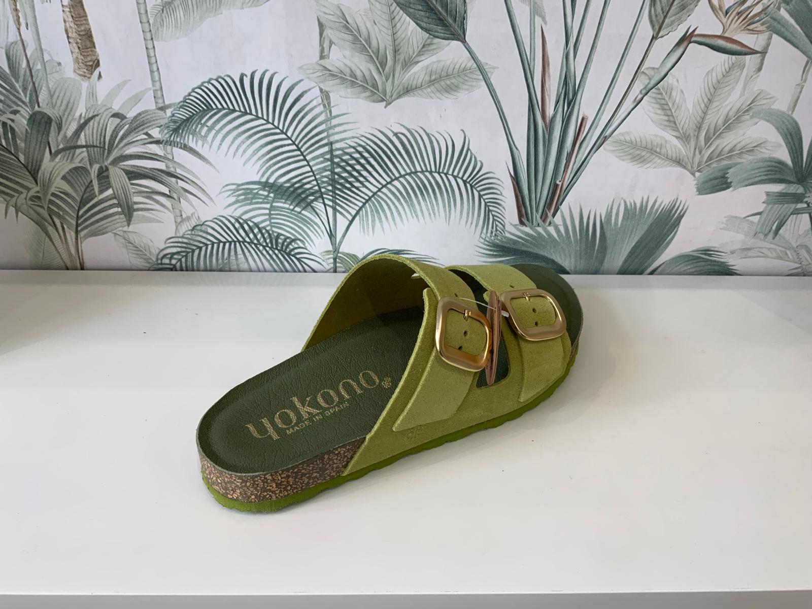 Yokono | ONLY-700 | Suede 2-Buckle Strap Sandal | Pistachio