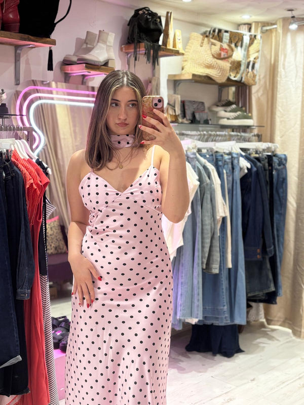 Polka Dot Silky Midi Dress | Pale Pink