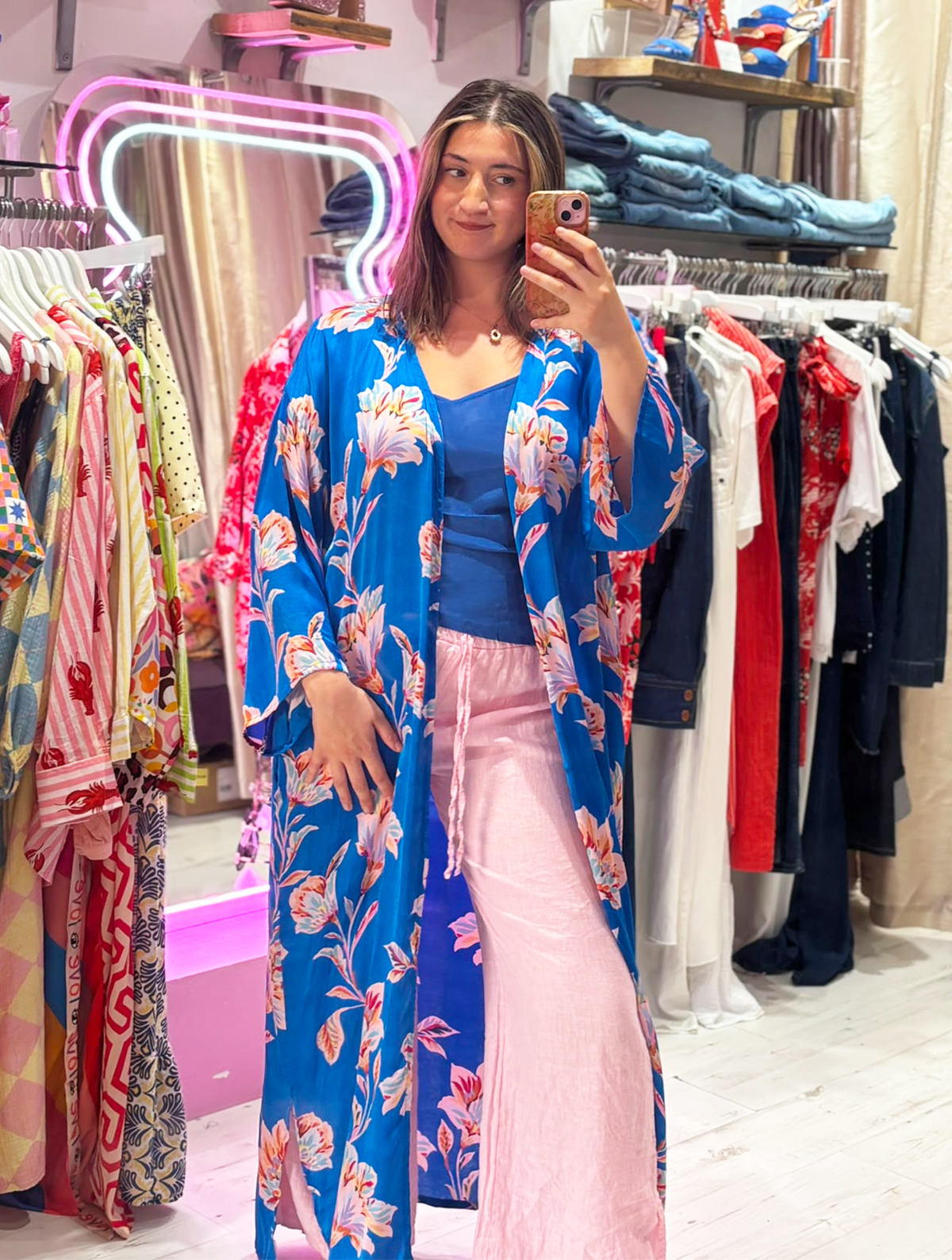Kira Maxi Kimono | Electric Blue Floral Print