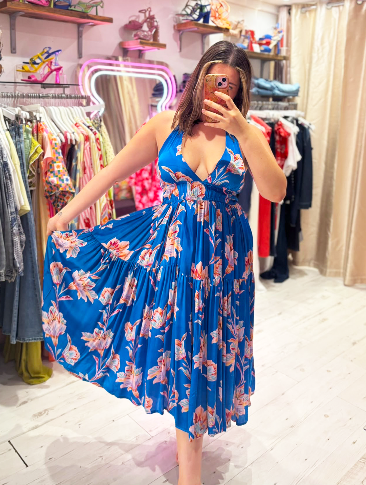 Hanna Halter Maxi Dress | Electric Blue Floral Print