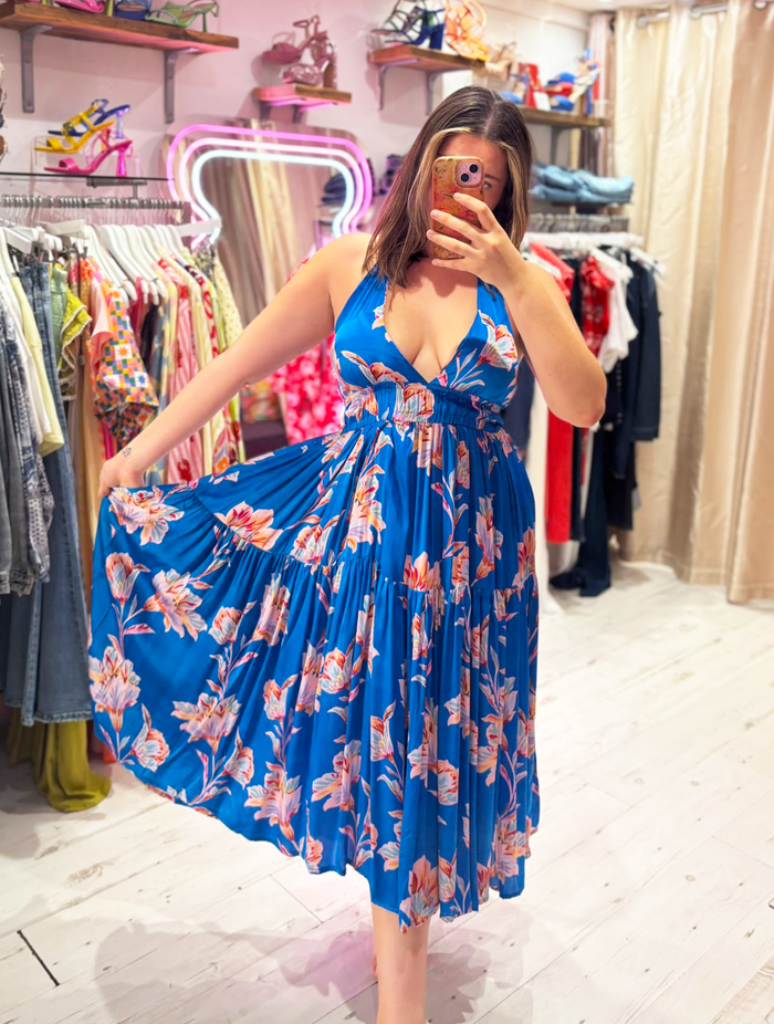 Hanna Halter Maxi Dress | Electric Blue Floral Print