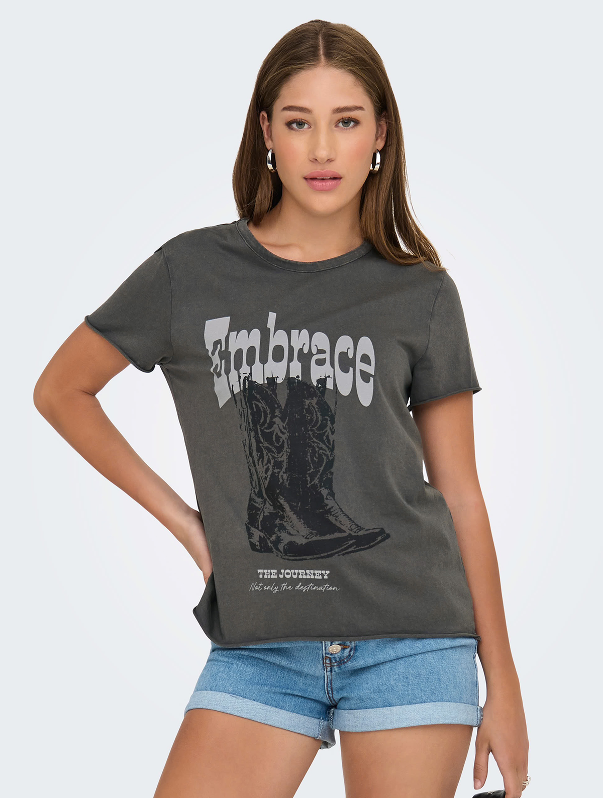 Onllucy Embrace The Journey Western T-Shirt | Gunmetal Grey