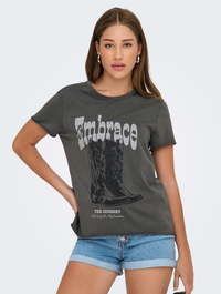 Onllucy Embrace The Journey Western T-Shirt | Gunmetal Grey