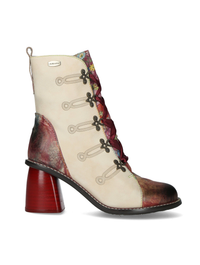 Laura Vita | Evcao 01E Heeled Lace Up Boot | Cream/Red