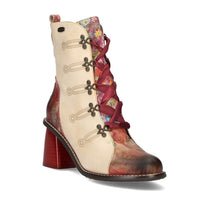 Laura Vita | Evcao 01E Heeled Lace Up Boot | Cream/Red