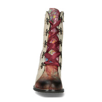 Laura Vita | Evcao 01E Heeled Lace Up Boot | Cream/Red
