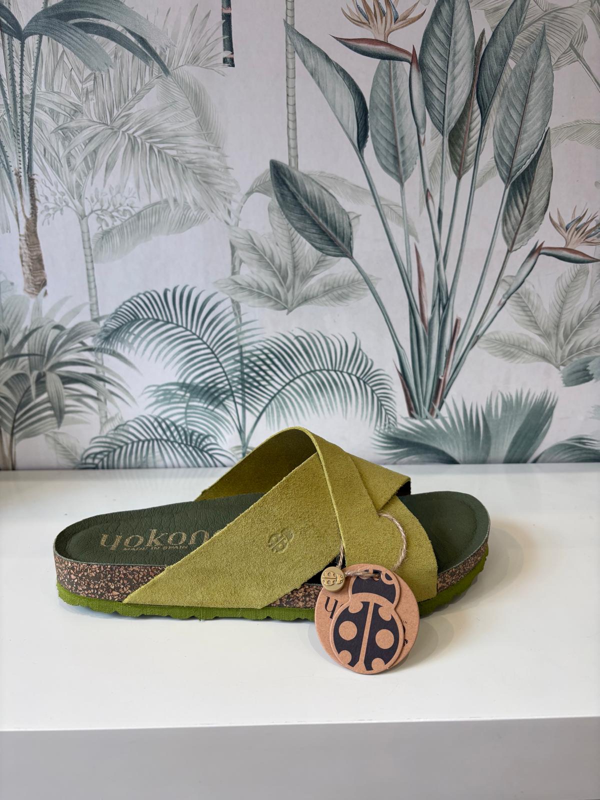 Yokono | ONLY-300 | Suede Cross Strap Slip On Sandal | Pistachio