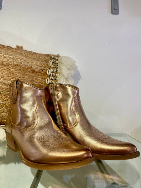 Classic Metallic Leather Ankle Cowboy Boot | Gold