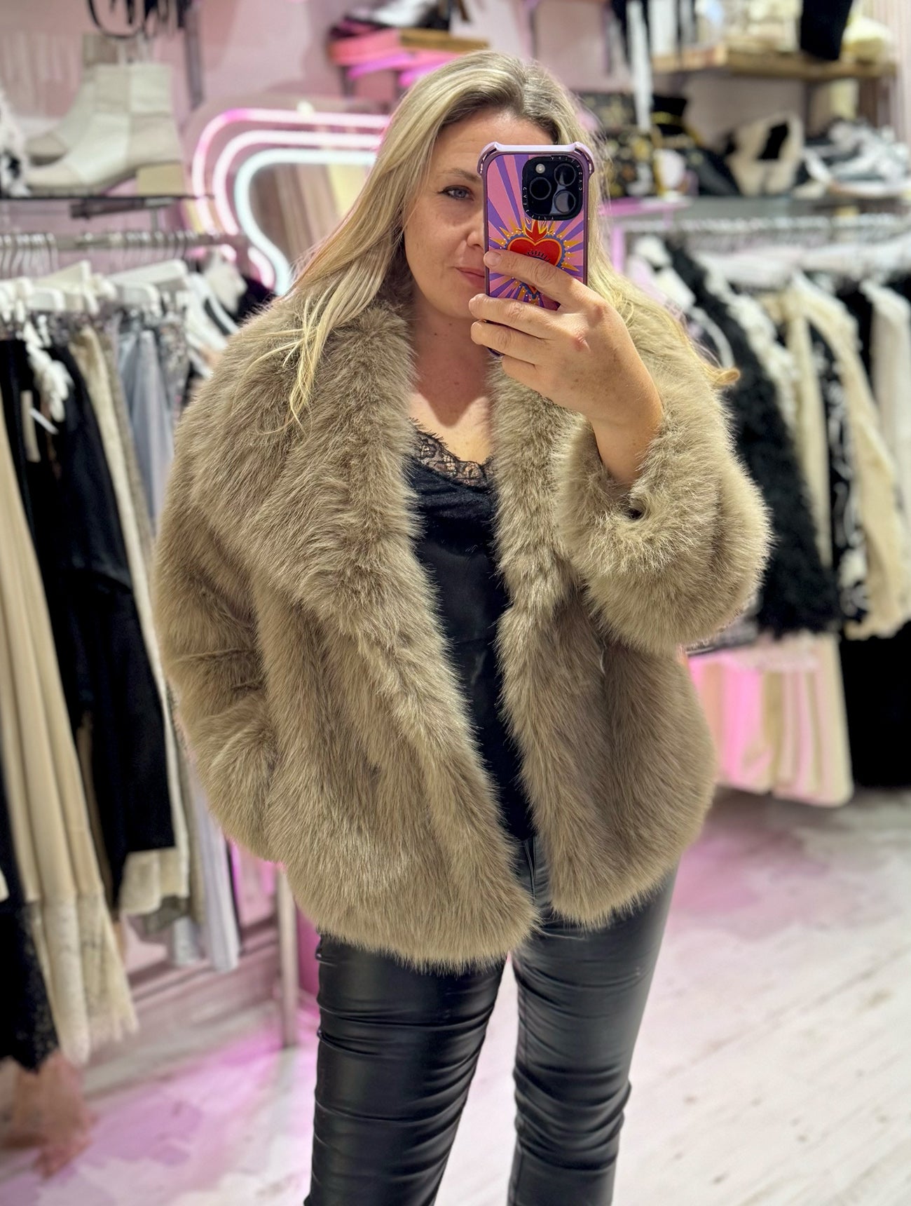 Soft Faux Fur Short Coat | Taupe