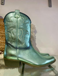 Felmini | Long Metallic Leather Cowboy Boot | Aqua
