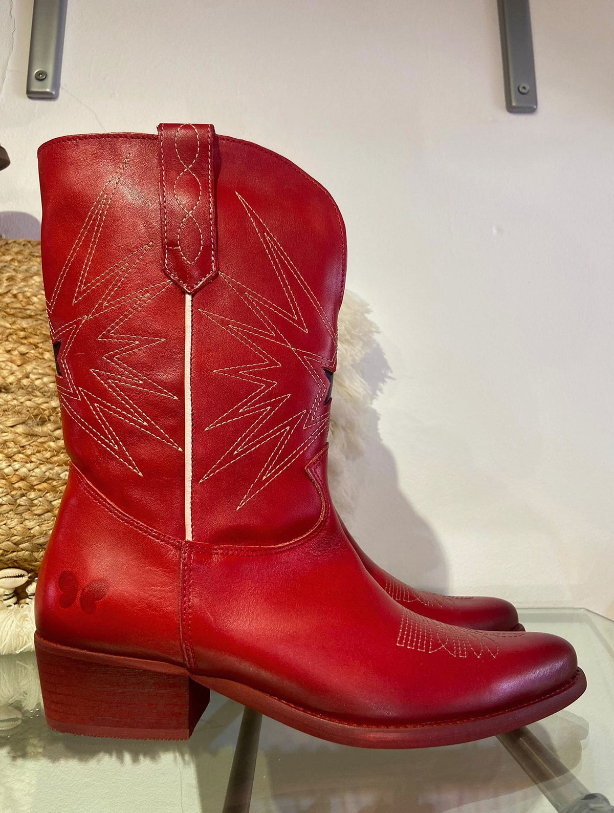 Felmini | Long Leather Cowboy Boot | Red Multi
