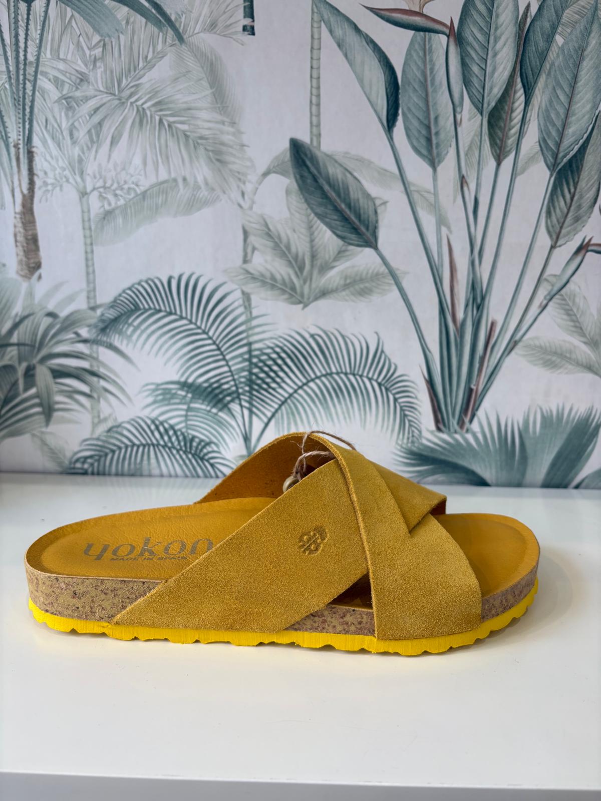 Yokono | ONLY-300 | Suede Cross Strap Slip On Sandal | Mustard Yellow