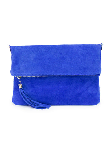 Suede Foldover Clutch/Cross Body Bag | Electric Blue