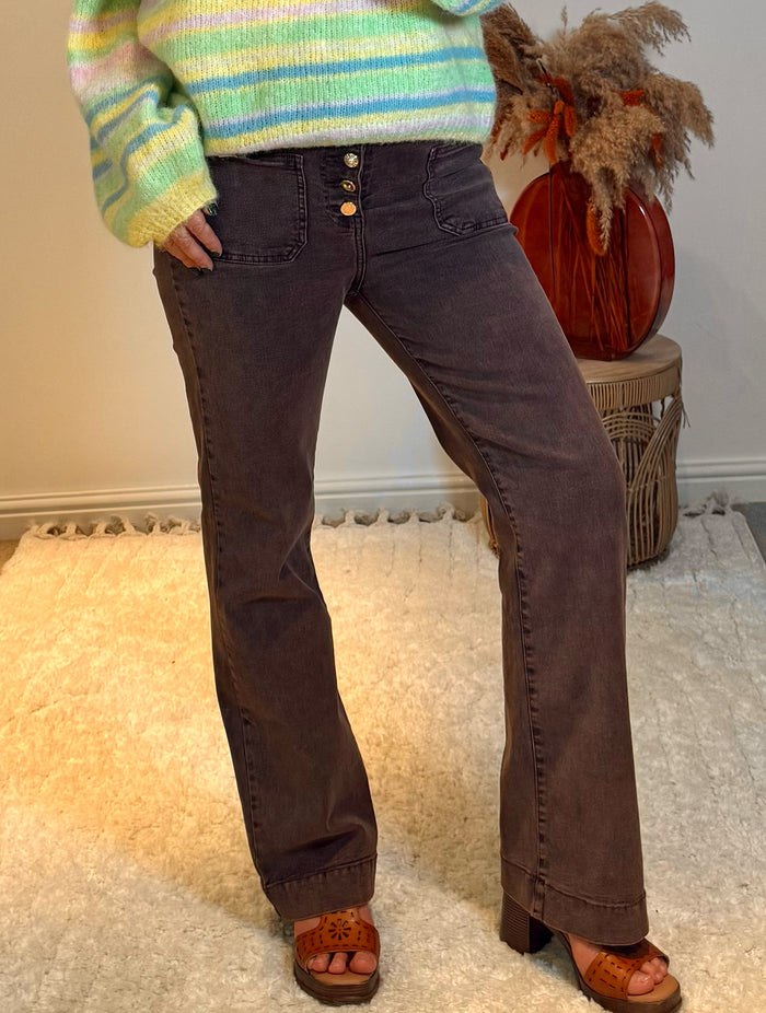Folyrose Retro Wide Leg Jeans | Vintage Dusky Pink Wash