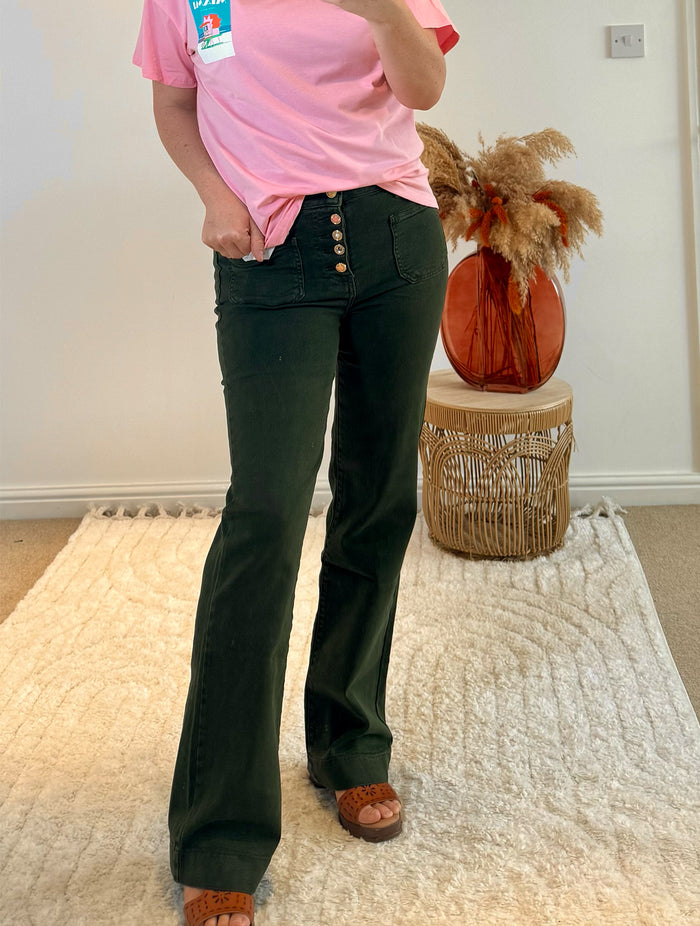 Folyrose Retro Wide Leg Jeans | Dark Khaki