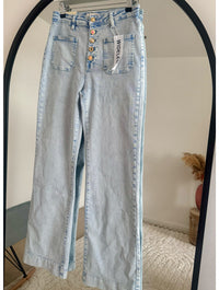 Folyrose Retro Wide Leg Jeans | Bleach Wash Pale Blue