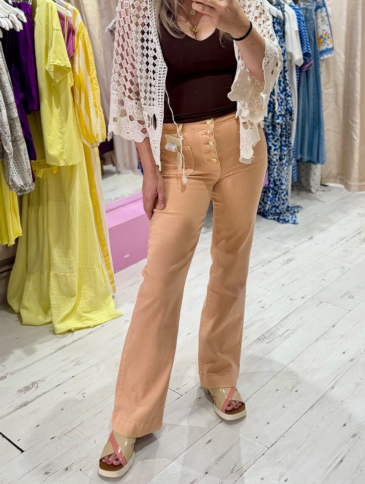 Folyrose Retro Wide Leg Jeans | Faded Peach