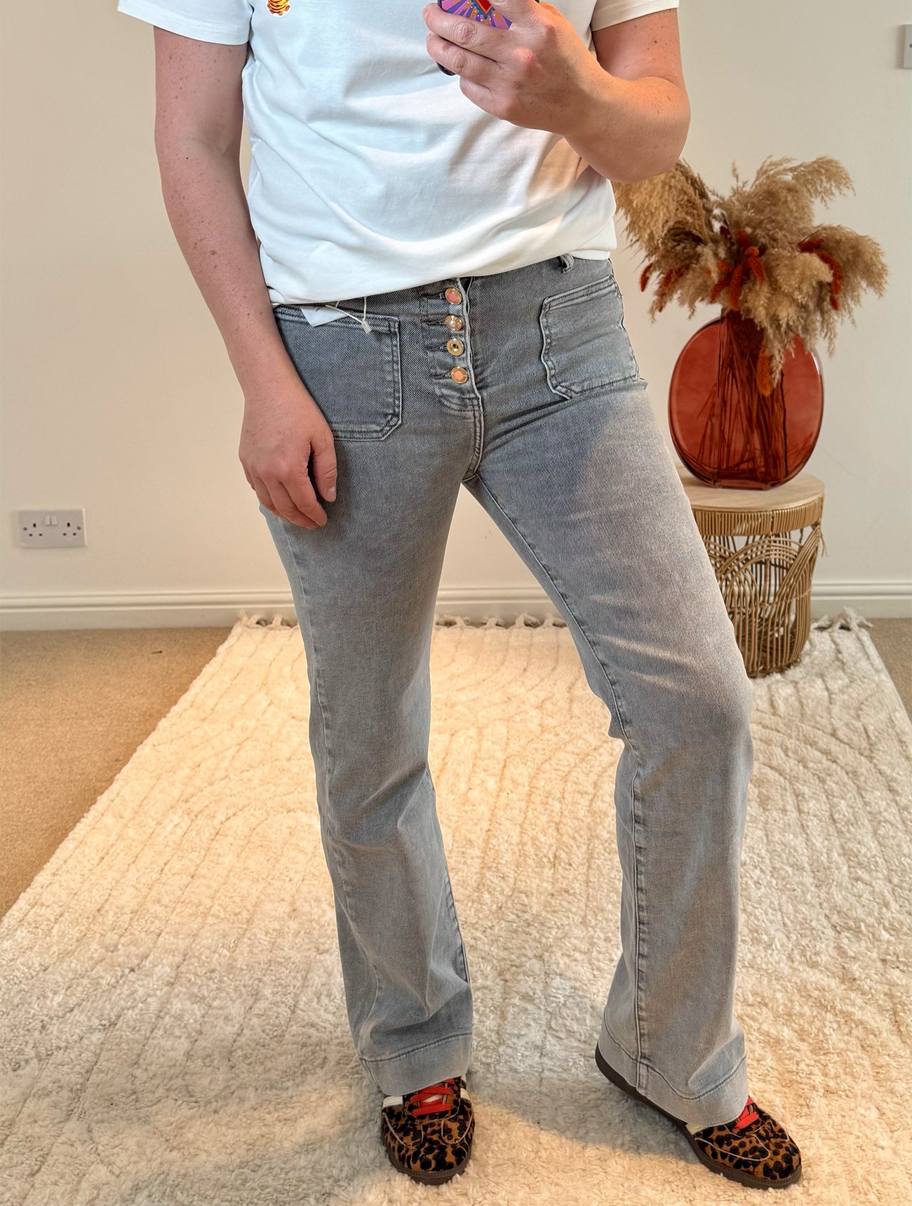 Folyrose Retro Wide Leg Jeans | Stone Wash Light Grey