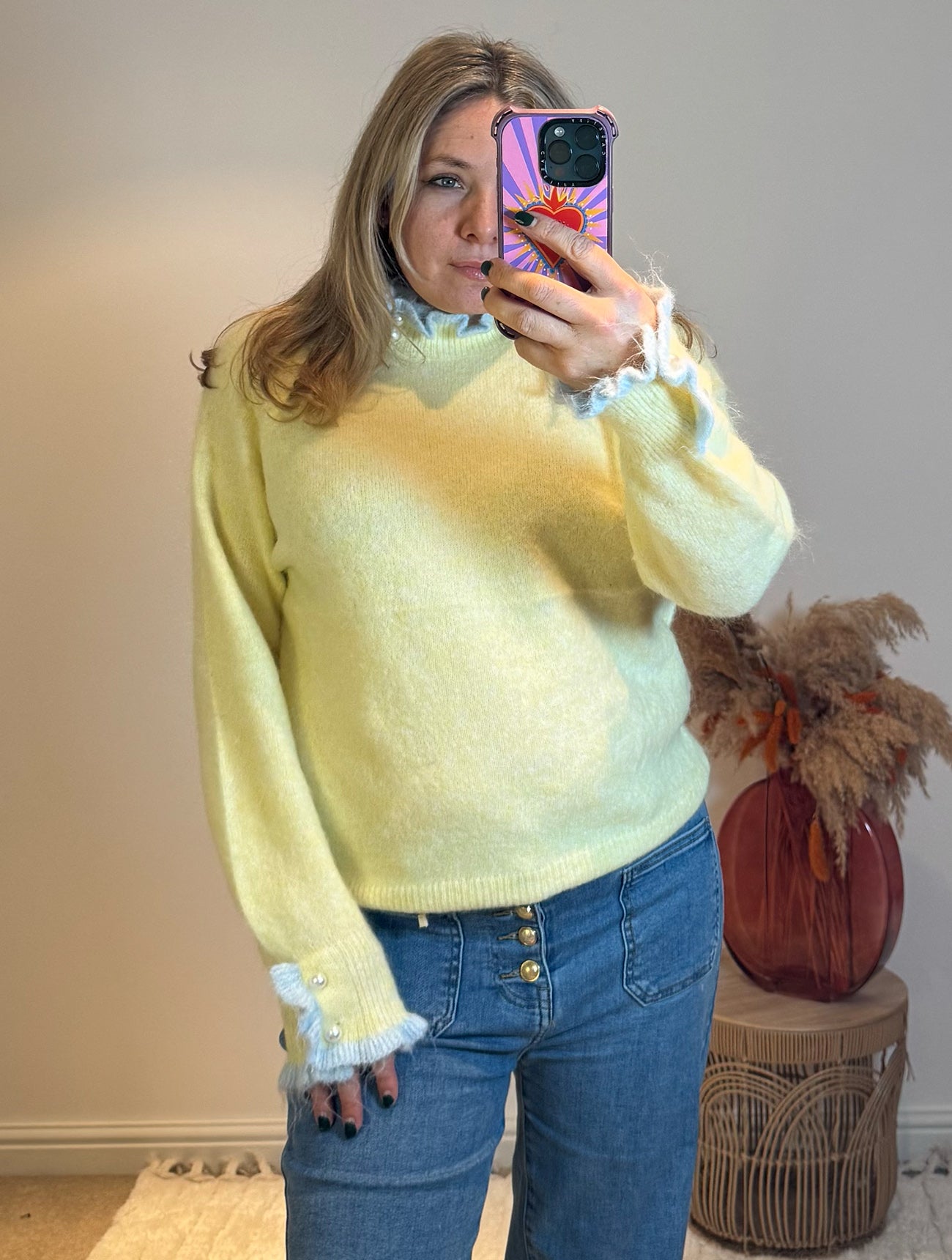 Pretty Frill and Pearl Detail Jumper | Yellow/Baby Blue