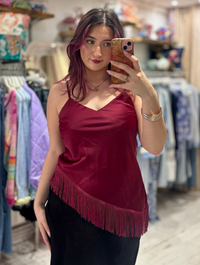 Fringed Asymmetric Hem Camisole | Wine