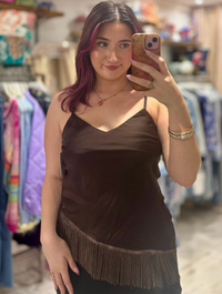 Fringed Asymmetric Hem Camisole | Chocolate