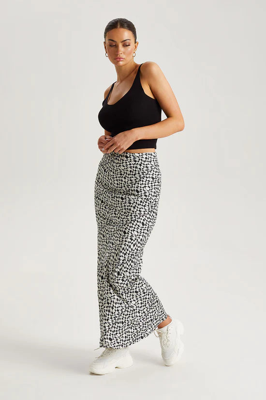Monochrome Geometric Satin Midaxi Skirt | Black and White