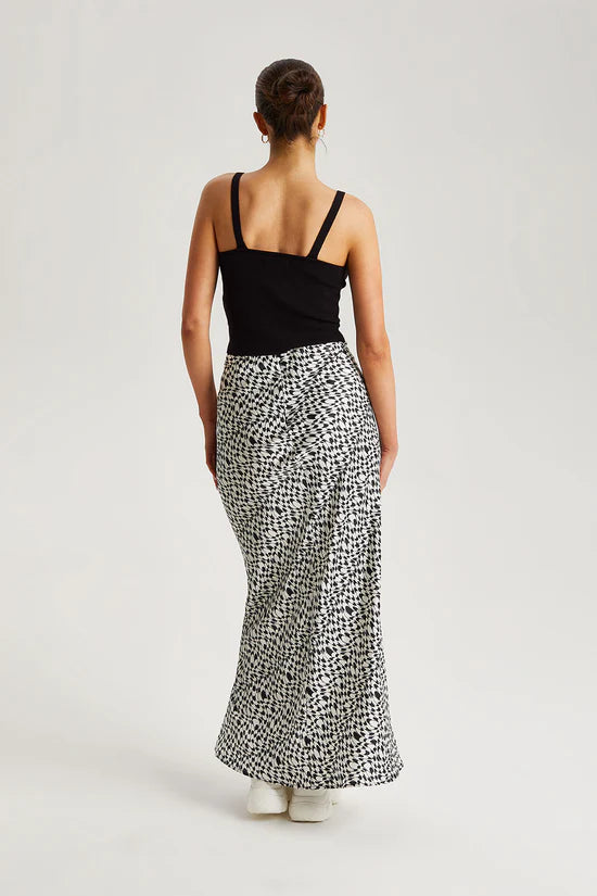 Monochrome Geometric Satin Midaxi Skirt | Black and White