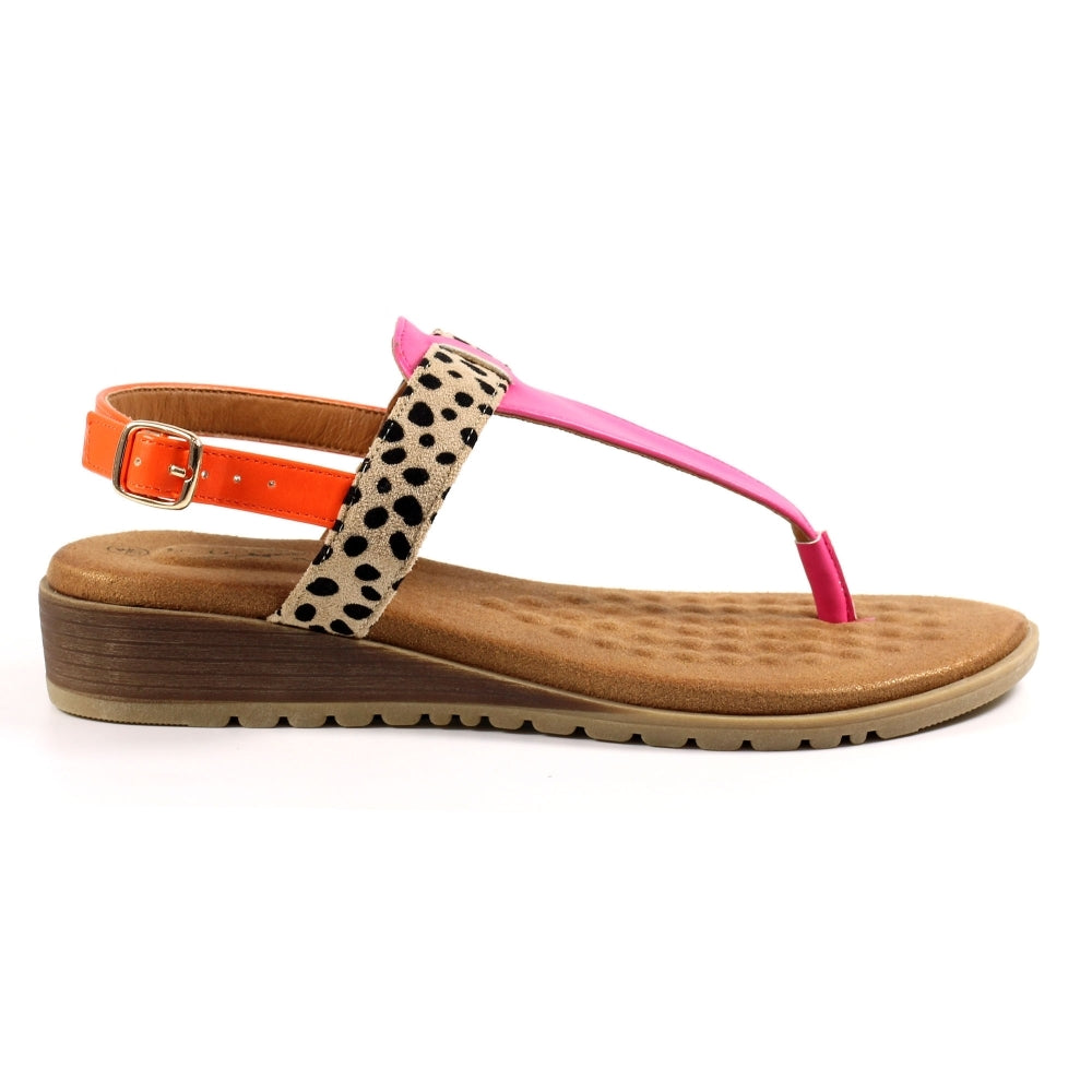 Gina Animal Print Toe Post Sandal | Fuchsia Multi