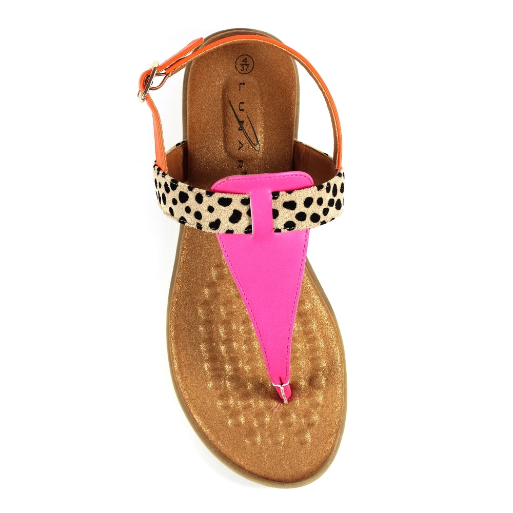 Gina Animal Print Toe Post Sandal | Fuchsia Multi