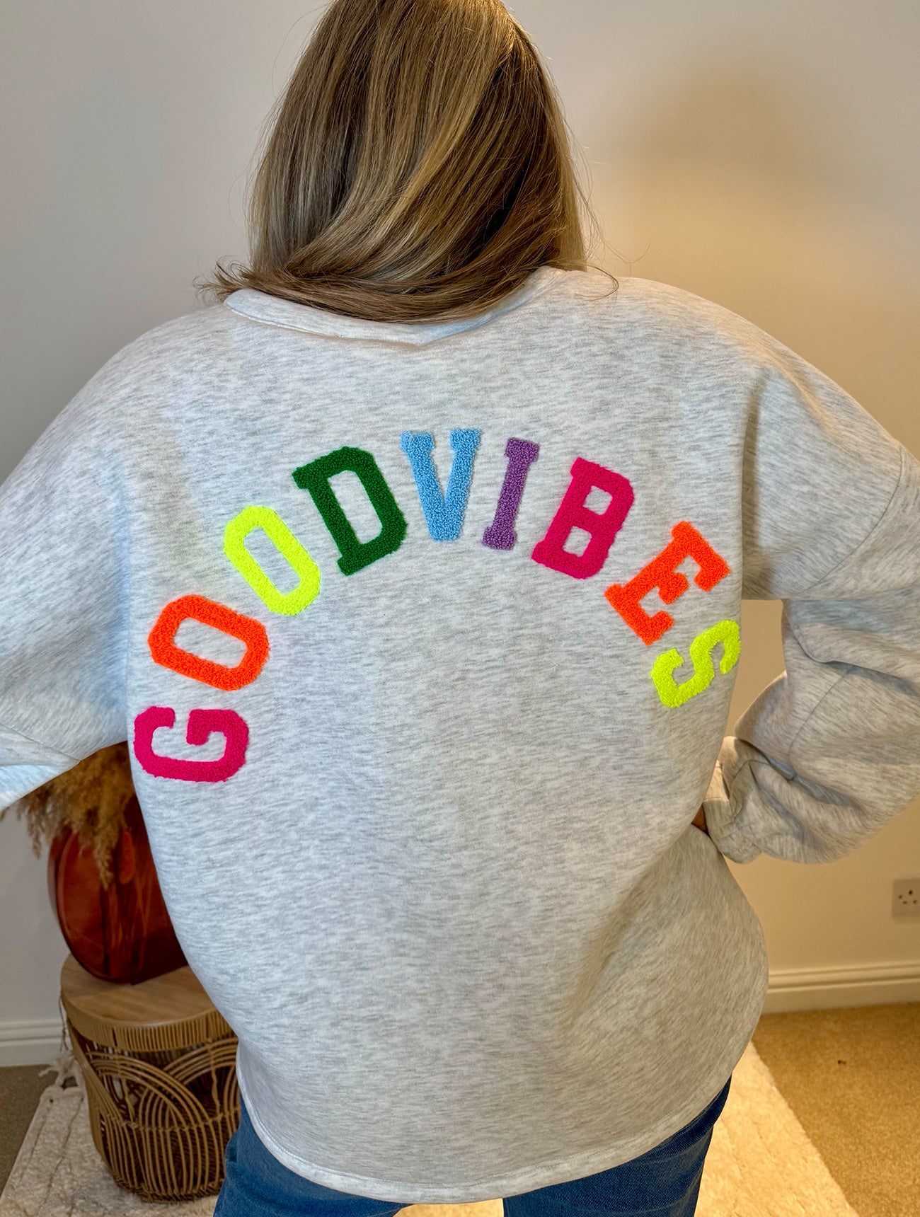 Good Vibes Soft Oversized Sweatshirt | Grey Marl