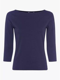 Great Plains | Hollie Organic Cotton Jersey 3/4 Sleeve Boat Neck Top | Navy